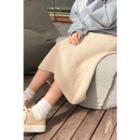 Rib-knit A-line Maxi Skirt Beige - One Size