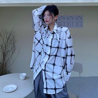 Chain Detail Plaid Shirt White - One Size