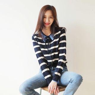 Tie-neck Stripe Cardigan