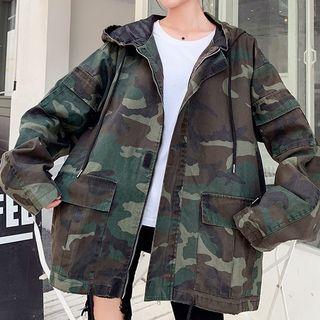 Camouflage Hooded Oversize Zip Jacket