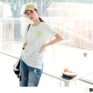 Smile Face Print Short-sleeve Round Neck T-shirt