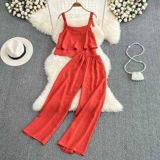 Set: Ruffle Crop Camisole + Wide Leg Pants