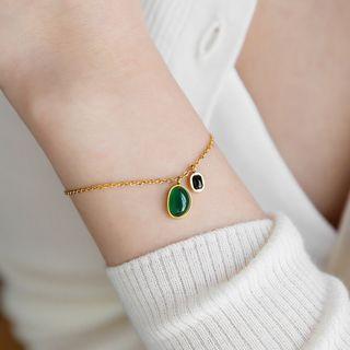 Stone Charm Bracelet Gold & Green - One Size