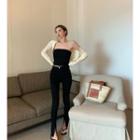 High Waist Slit-hem Skinny Pants
