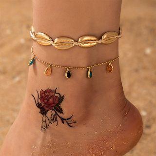 Set Of 2: Rhinestone Charm Anklet 22171 - Gold - One Size