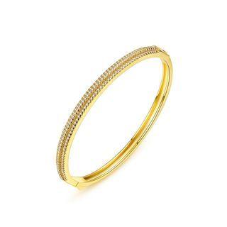 Fashion And Elegant Plated Gold Geometric Oval Double Row Cubic Zirconia Bangle Golden - One Size