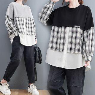 Two-tone Plaid Panel Sweatshirt