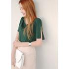Drape-neck Slit-sleeve Knit Top