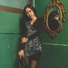 Houndstooth-panel Velvet Buttoned Wrap Dress