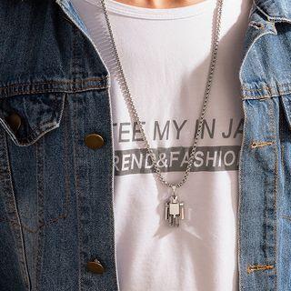 Robot Pendant Necklace A212 - Silver - One Size