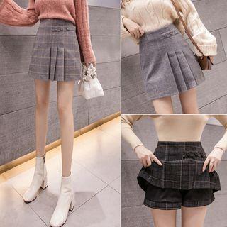 High-waist Plaid Pleated A-line Skirt