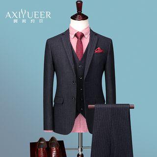 Striped Single-breasted Blazer / Vest / Dress Pants / Set
