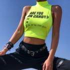 Mock Turtleneck Lettering Cropped Tank Top