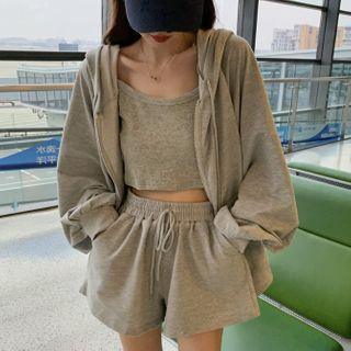 High-waist Shorts / Cropped Camisole Top / Zip Hoodie