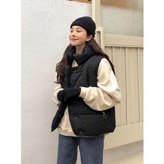 High-neck Snap-button Padded Vest