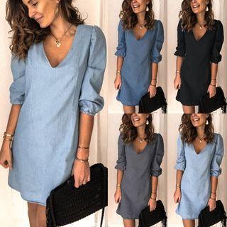 Puff Sleeve Denim Dress