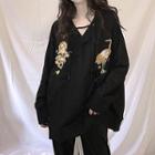 Crane Embroidered Pullover Black - One Size