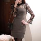 Bell-sleeve Lace-panel Dress