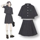 Pocket Detail Short-sleeve Blouse / Pleated Skirt