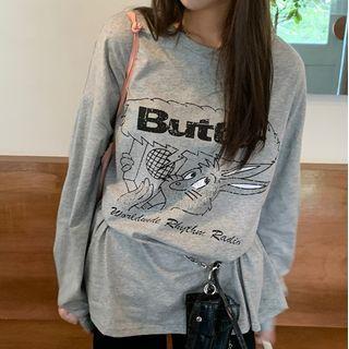 Rabbit Print Long-sleeve T-shirt Gray - One Size