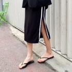 Deep-slit Contrast-trim Long Skirt