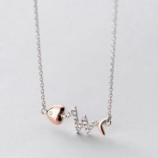 Rhinestone Fishbone Necklace Silver - One Size