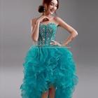 Strapless Sequined High Low Ruffle Evening Gown