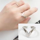 925 Sterling Silver V Shape Ring White Gold - One Size