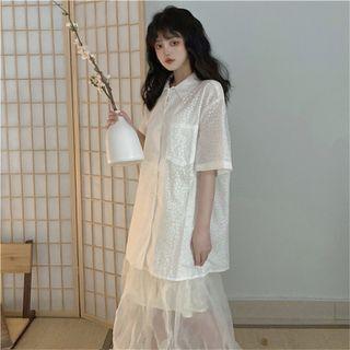 Short-sleeve Sheer Shirt White - One Size