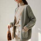 V-neck Piped Dual-pocket Cardigan