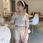 Lace Trim Off Shoulder Elbow Sleeve Playsuit