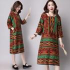Patterned 3/4-sleeve Midi Dress