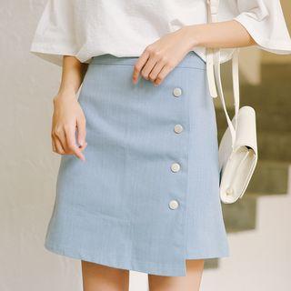 Asymmetric Hem Buttoned A-line Skirt