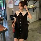 Short-sleeve Embroidered Mini Dress Black - One Size