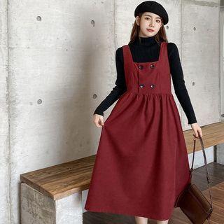 Mock-neck Knit Top / Double Breasted Midi Jumper Dress / Set