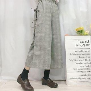 Lace-up Plaid Wide-leg Pants As Shown In Figure - One Size