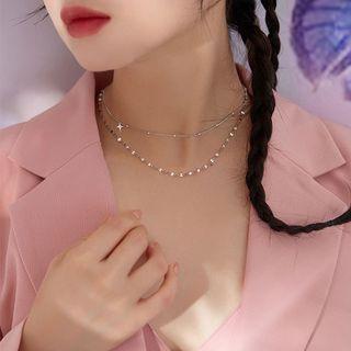 Star Layered Sterling Silver Choker Necklace - 925 Silver - Silver - One Size