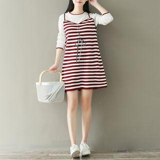 Long-sleeve Paneled Striped Tie-front Dress