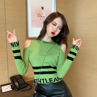 Lettering Cold-shoulder Knit Top