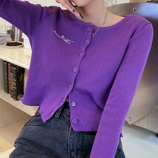 Cropped Lettering Embroidered Cardigan