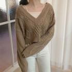 V-neck Cropped Cable Knit Sweater Coffee - One Size