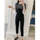 Set: Striped 3/4 Sleeve T-shirt + Cropped Pinafore Jumpsuit