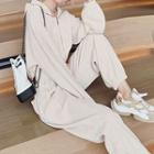 Puff-sleeve Hooded Zip-up Jumpsuit