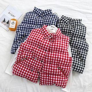 Color-block Plaid Fleece Sleeveless Jacket