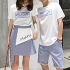 Couple Matching Short-sleeve Lettering T-shirt / Striped A-line Skirt / Striped Shorts