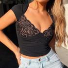 Lace Panel Cropped T-shirt