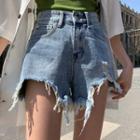 Ripped Washed Denim Hot Pants