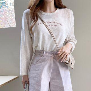 Letter Embroidered Sheer Knit Top