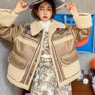 Flower Embroidered Snap-button Jacket