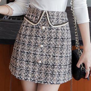 Faux Pearl Tweed Mini Pencil Skirt